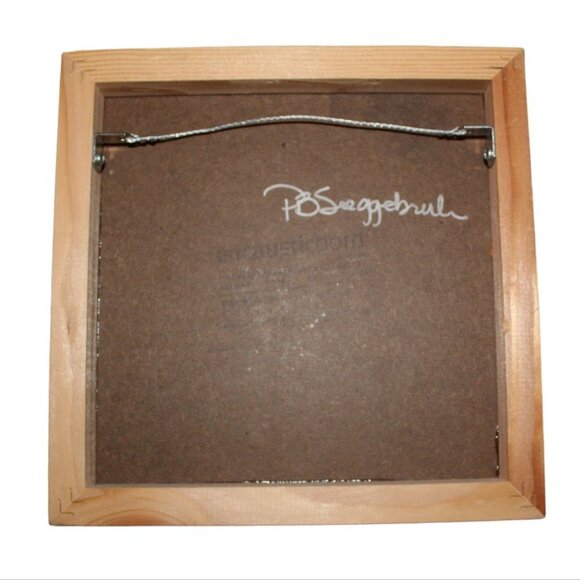 Original wax abstract mixed media frame Collage art work Sagebrush 9"x 9" signed - Picture 3 of 10